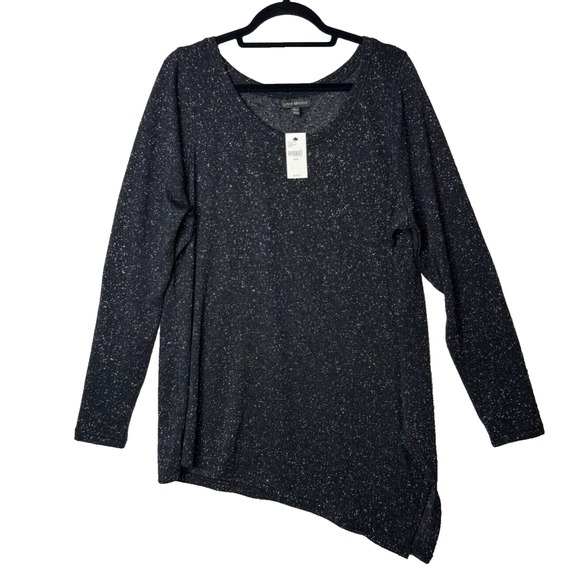 Lane Bryant Tops - Lane Bryant Black Silver Shimmer Top NEW Sz 18/20 Asymmetric Tunic‎ Lagenlook